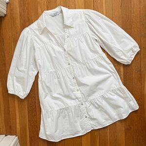 & Other Stories Tiered Cotton Fully Lined Puff Sleeve Shirtdress Mini Dress XS